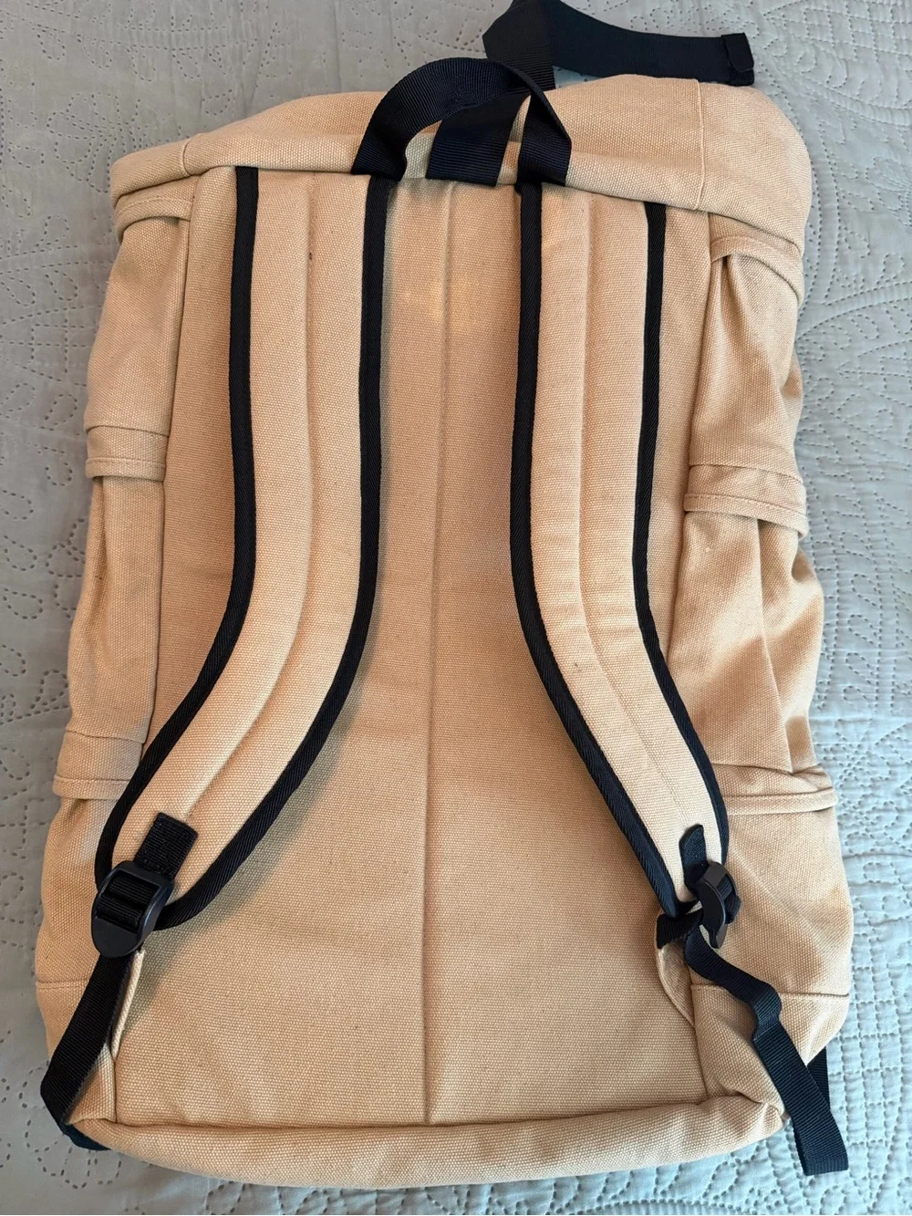 Betabrand Khaki Roll-Top Canvas Backpack with Multiple Zips